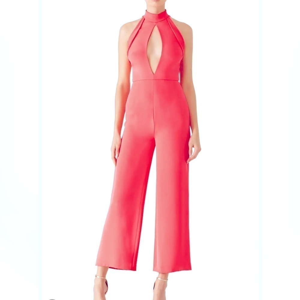 Cushnie Et Ochs
Folded-Trim Wide-Leg Cropped Jumpsuit, Pink